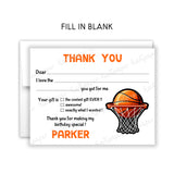 Basketball Thank You Note Card Stationery • Fill in Blank, Lined or Blank Cards