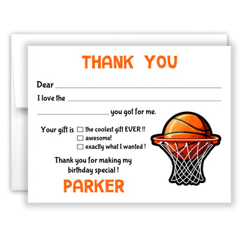 Basketball Thank You Note Card Stationery • Fill in Blank, Lined or Blank Cards