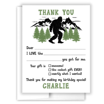 Bigfoot Thank You Note Card Stationery • Fill in Blank, Lined or Blank Cards