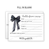 Black Bow Coquette Summer Camp Camping Note Cards Stationery • Fill in Blank, Lined or Blank Cards