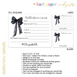 Black Bow Coquette Summer Camp Camping Note Cards Stationery • Fill in Blank, Lined or Blank Cards