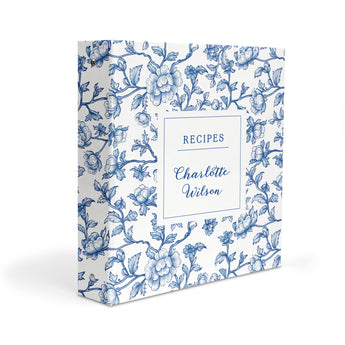 Blue Chinoiserie Flowers Personalized 2" 3 Ring Recipe Book Binder