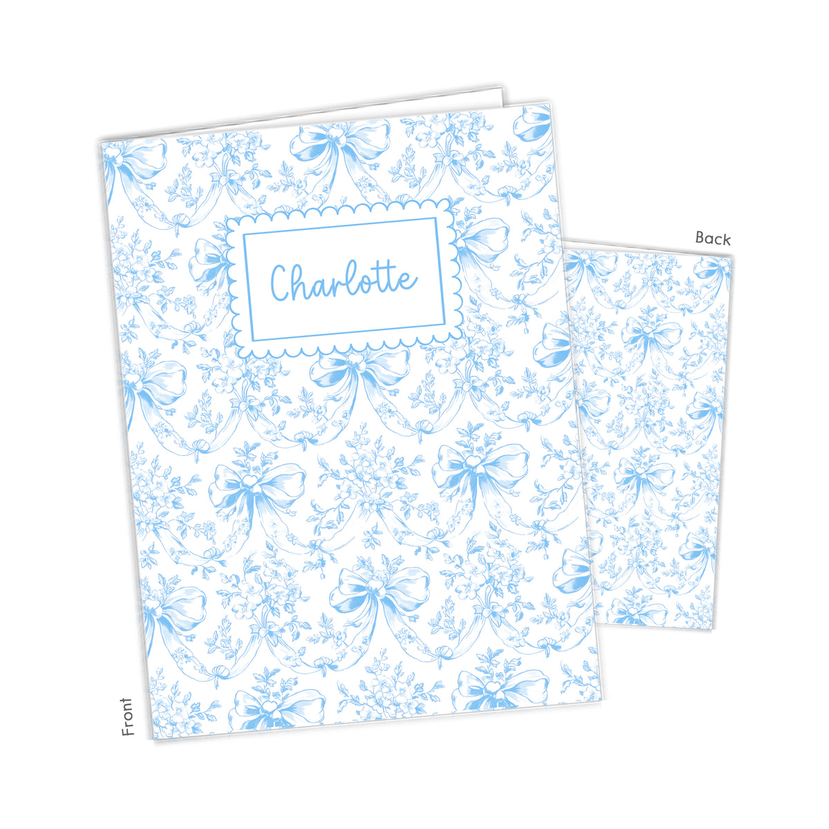 Blue Toile Coquette Bow Chinoiserie Flowers Personalized Custom 2-Pocket Folder • School Office Supplies
