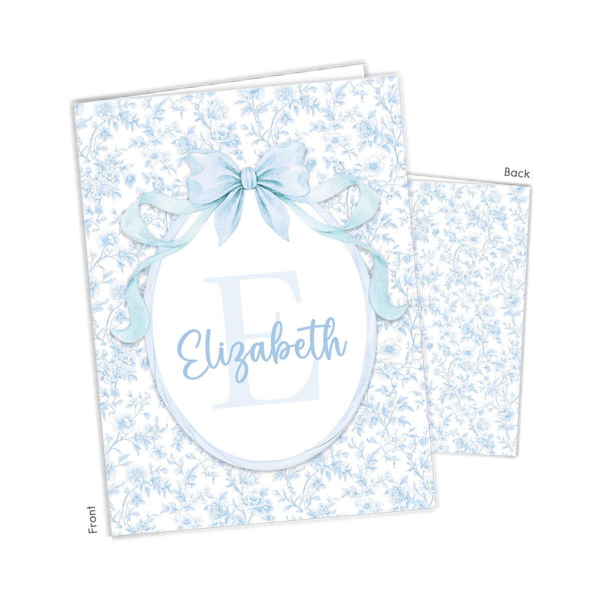 Blue Toile Coquette Bow Chinoiserie Flowers Personalized Custom 2-Pocket Folder • School Office Supplies