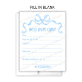 Blue Bow Coquette Summer Camp Camping Note Cards Stationery • Fill in Blank, Lined or Blank Cards