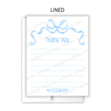 Blue Bow Coquette Thank You Note Card Stationery • Fill in Blank, Lined or Blank Cards