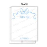 Blue Bow Coquette Thank You Note Card Stationery • Fill in Blank, Lined or Blank Cards