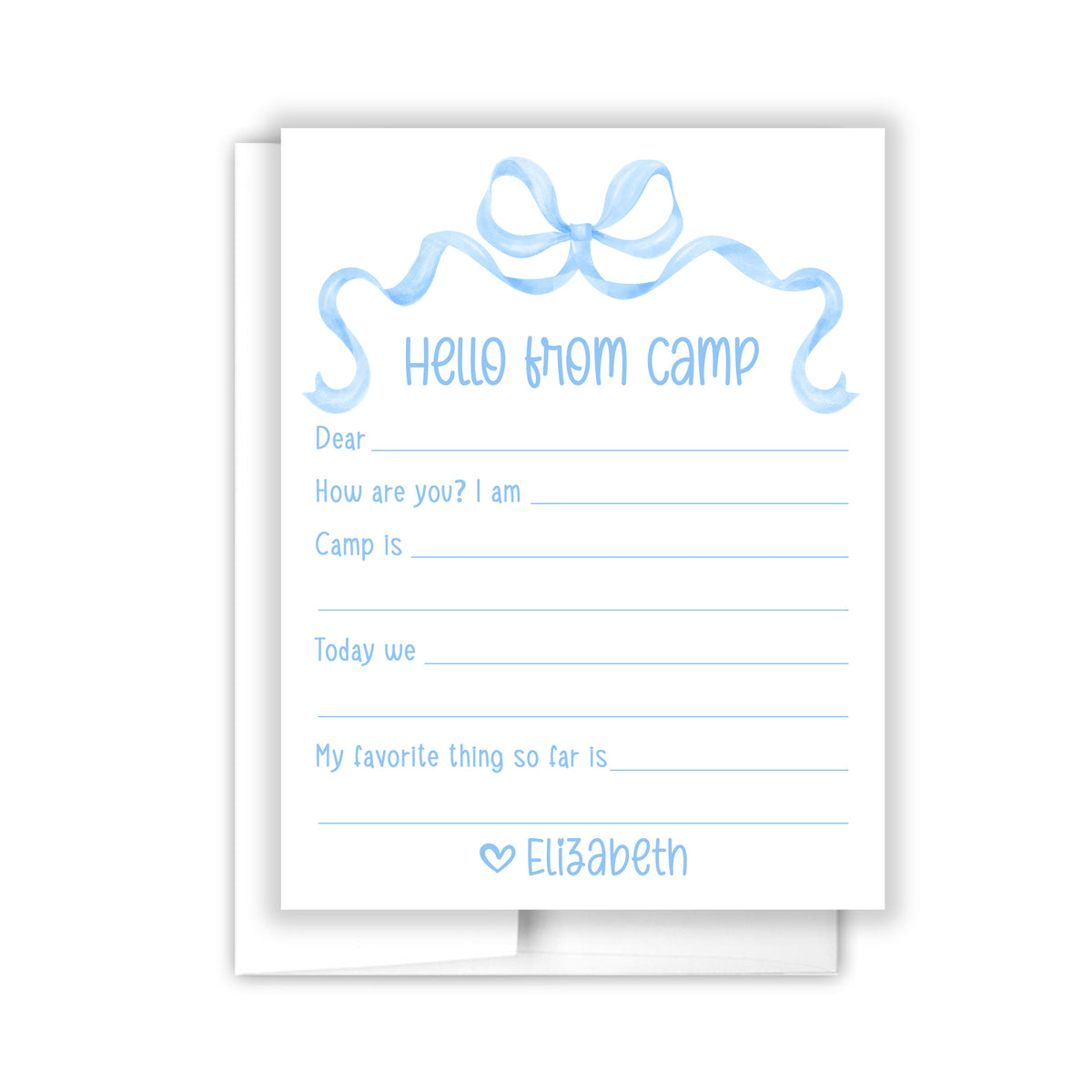 Blue Bow Coquette Summer Camp Camping Note Cards Stationery Custom Personalized • Fill in Blank, Lined or Blank Cards