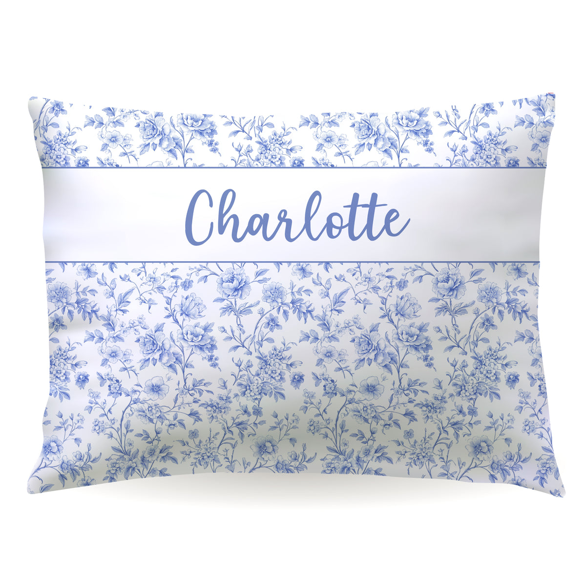 Blue Toile Coquette Bow Chinoiserie Flowers Personalized Custom Pillowcase • Standard or Toddler Size