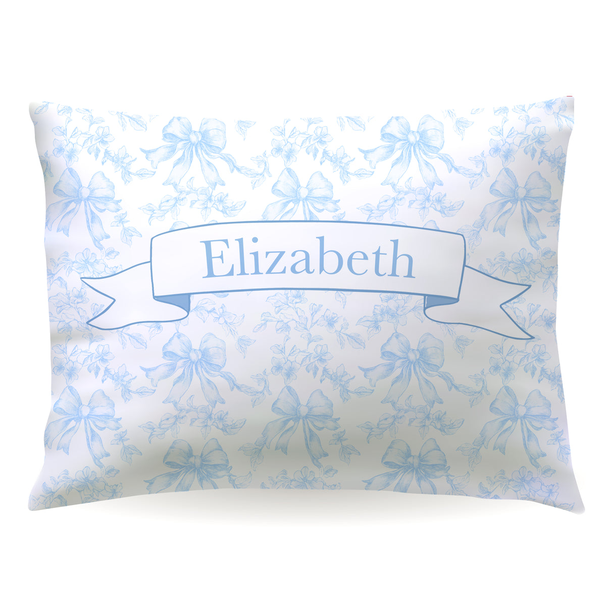 Blue Toile Coquette Bow Chinoiserie Flowers Personalized Custom Pillowcase • Standard or Toddler Size