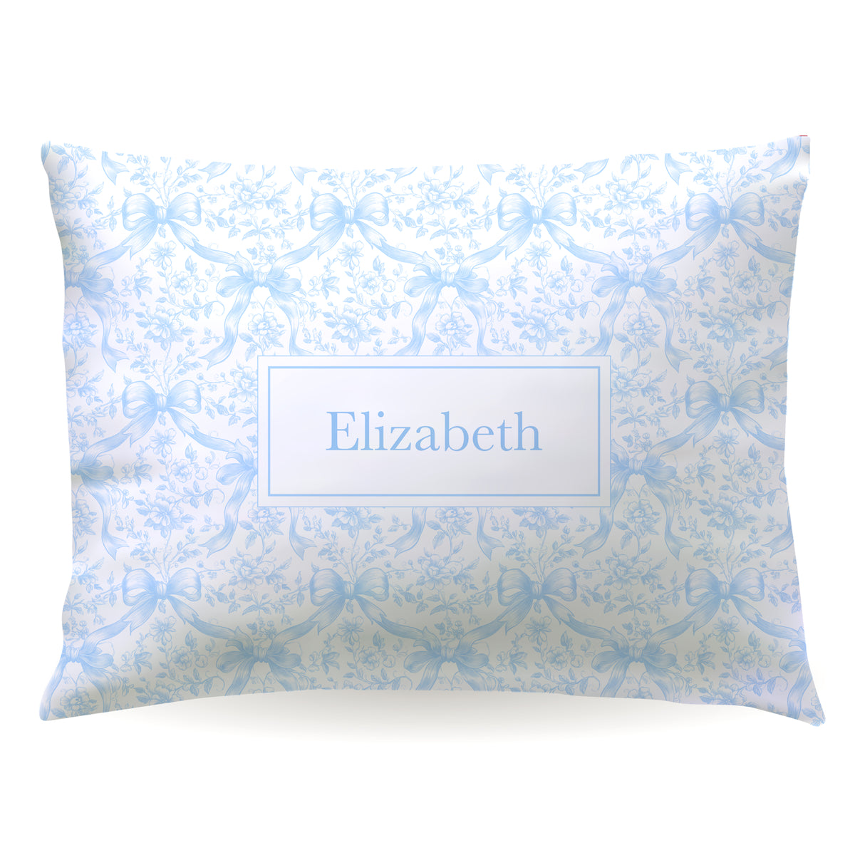 Blue Toile Coquette Bow Chinoiserie Flowers Personalized Custom Pillowcase • Standard or Toddler Size
