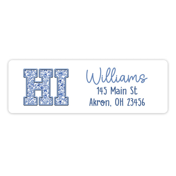 Blue Chinoiserie Flowers Return Address Labels • Self Adhesive Stickers