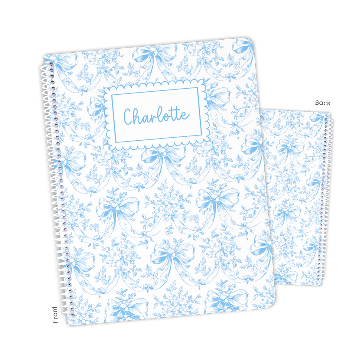 Blue Toile Coquette Bow Chinoiserie Flowers Personalized Custom Notebook or Sketchbook • School Office Supplies