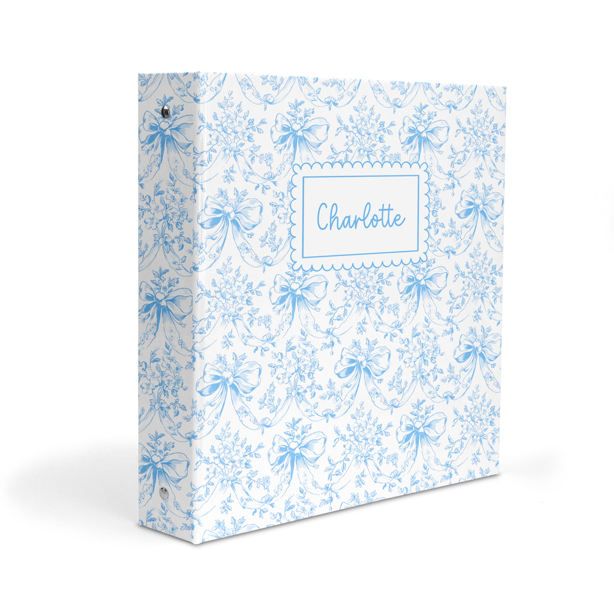 Blue Toile Coquette Bow Chinoiserie Flowers Personalized Custom 2" 3 Ring Binder • School Office Supplies
