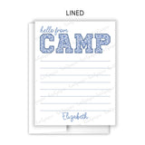 Blue Chinoiserie Hello Camp Summer Camping Note Cards Stationery • Fill in Blank, Lined or Blank Cards