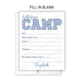 Blue Chinoiserie Hello Camp Summer Camping Note Cards Stationery • Fill in Blank, Lined or Blank Cards