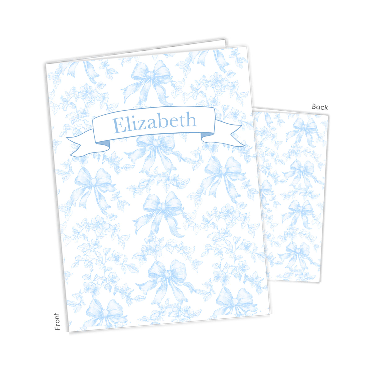 Blue Toile Coquette Bow Chinoiserie Flowers Personalized Custom 2-Pocket Folder • School Office Supplies