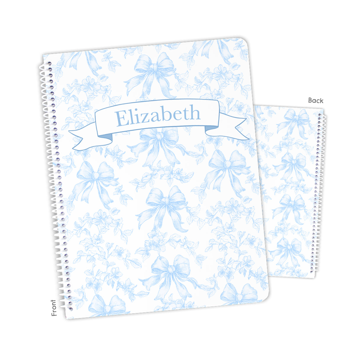 Blue Toile Coquette Bow Chinoiserie Flowers Personalized Custom Notebook or Sketchbook • School Office Supplies