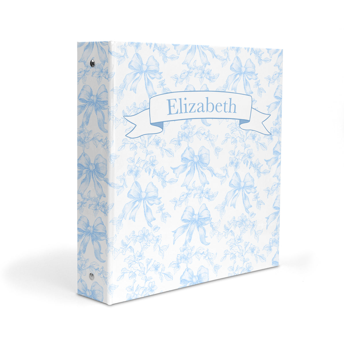 Blue Toile Coquette Bow Chinoiserie Flowers Personalized Custom 2" 3 Ring Binder • School Office Supplies