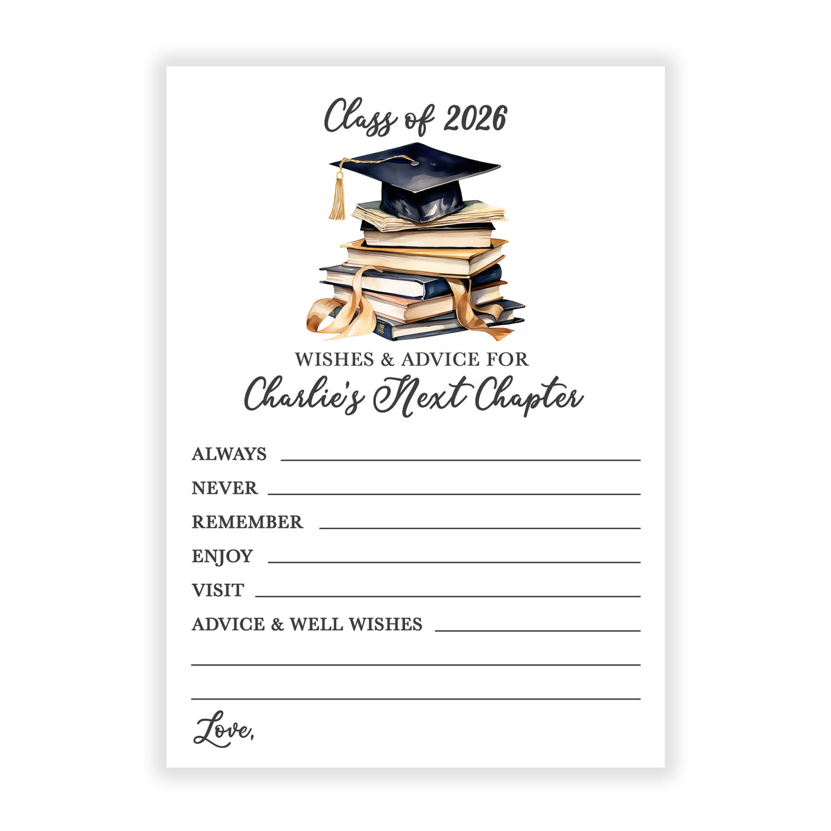 Next Chapter Books Graduation Party Advice Wish Wishes Cards Personalized Flat Stationery Custom Printed Party Open House Decorations Graduate Decor