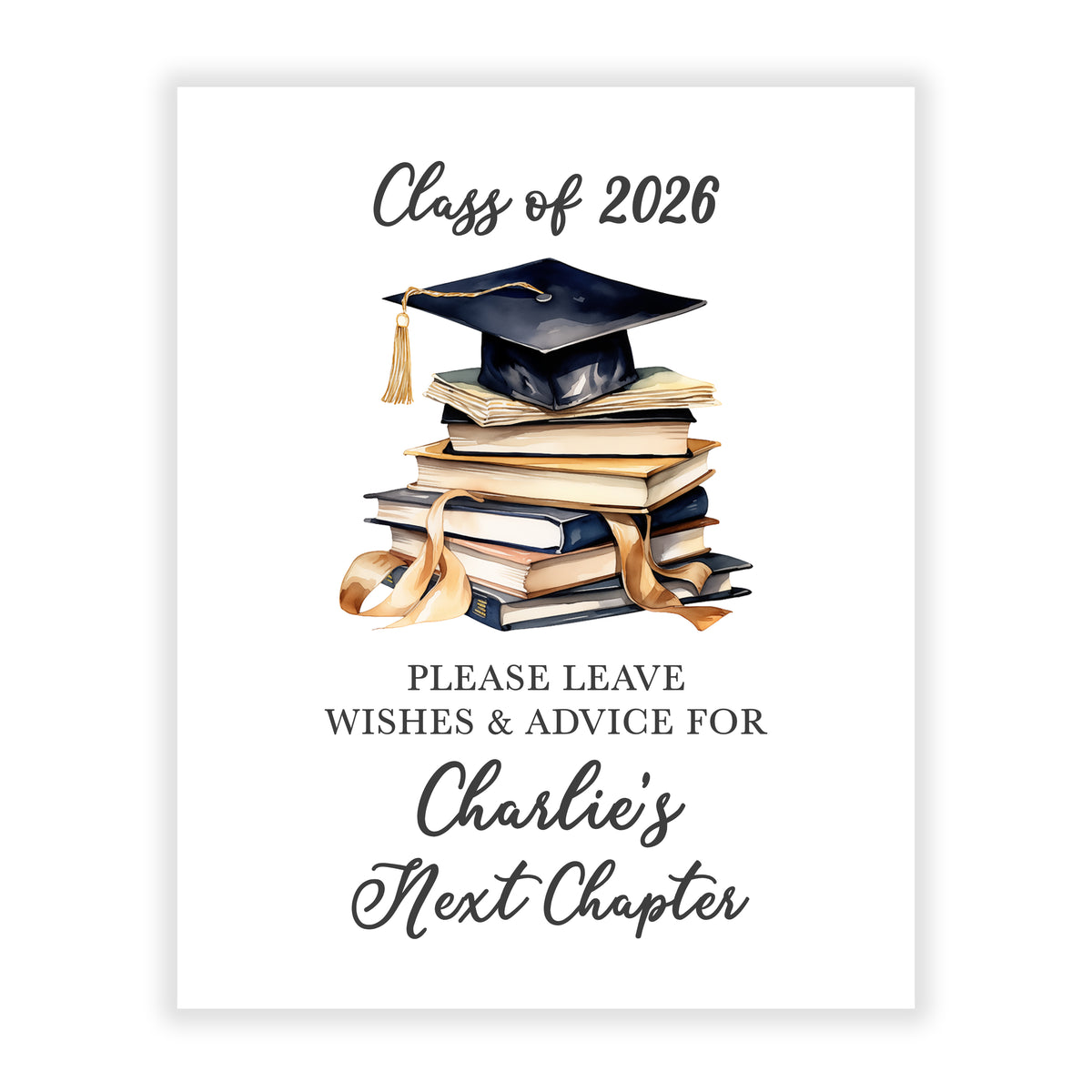 Next Chapter Books Sign for Graduation Party Advice Wish Wishes Cards Personalized • Stationery Custom Printed Open House Decorations Graduate Decor