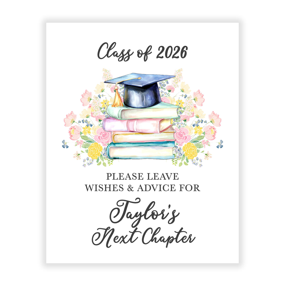 Next Chapter Books Sign for Graduation Party Advice Wish Wishes Cards Personalized • Stationery Custom Printed Open House Decorations Graduate Decor