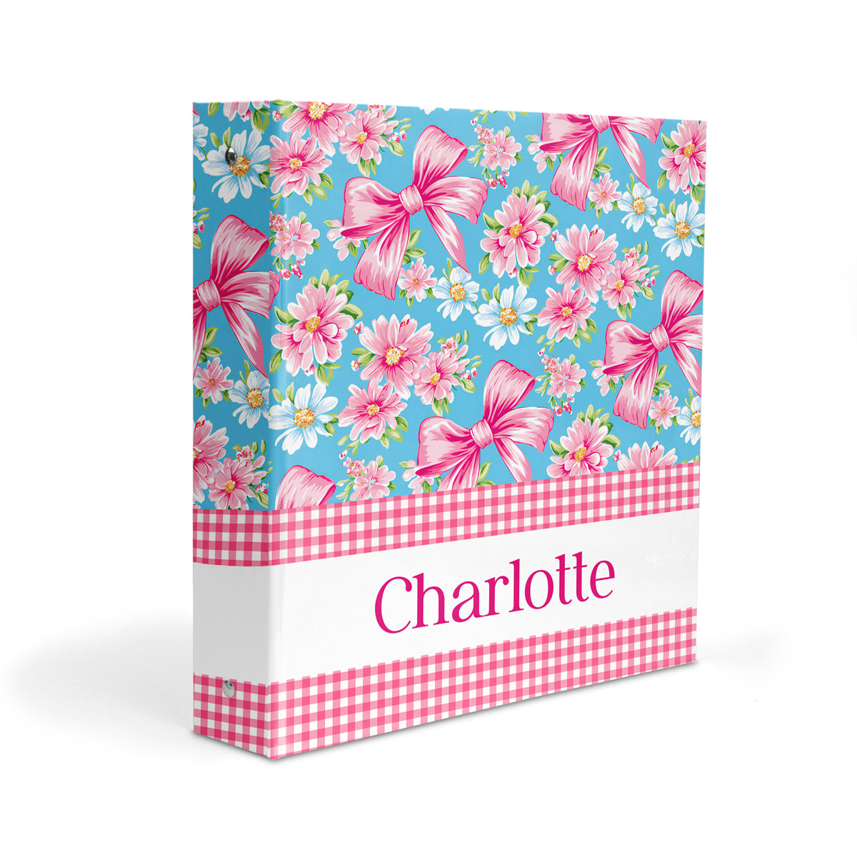 Pink Bow Coquette Flowers Personalized Custom 2" 3 Ring Binder • School Office Supplies
