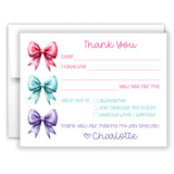 Rainbow Bow Coquette Thank You Note Card Stationery • Fill in Blank, Lined or Blank Cards