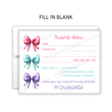 Rainbow Bow Coquette Thank You Note Card Stationery • Fill in Blank, Lined or Blank Cards