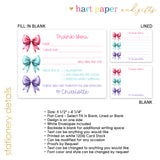 Rainbow Bow Coquette Thank You Note Card Stationery • Fill in Blank, Lined or Blank Cards