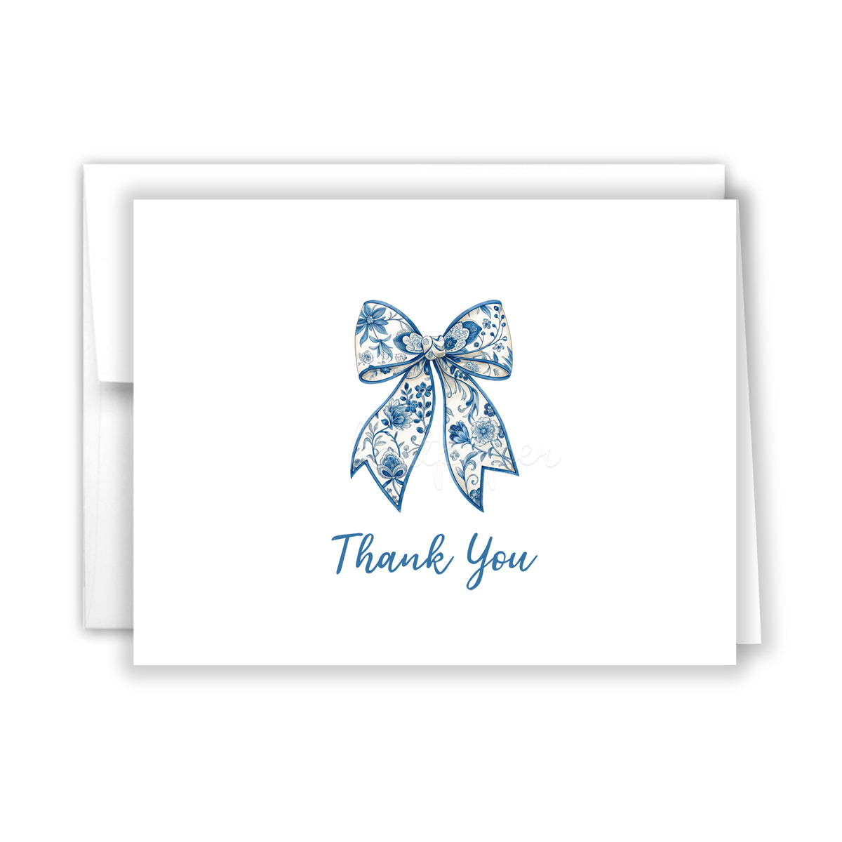 Blue Chinoiserie Coquette Bow Thank You Cards Note Card Personalized Custom Stationery • Flat or Folded