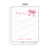 Pink Bow Coquette Thank You Note Card Stationery • Fill in Blank, Lined or Blank Cards