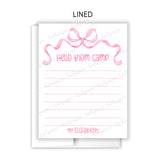 Pink Bow Coquette Summer Camp Camping Note Cards Stationery • Fill in Blank, Lined or Blank Cards