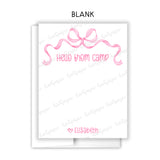 Pink Bow Coquette Summer Camp Camping Note Cards Stationery • Fill in Blank, Lined or Blank Cards