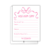 Pink Bow Coquette Summer Camp Camping Note Cards Stationery • Fill in Blank, Lined or Blank Cards