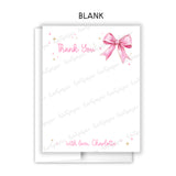 Pink Bow Coquette Thank You Note Card Stationery • Fill in Blank, Lined or Blank Cards