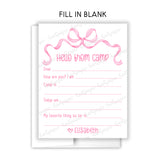 Pink Bow Coquette Summer Camp Camping Note Cards Stationery • Fill in Blank, Lined or Blank Cards