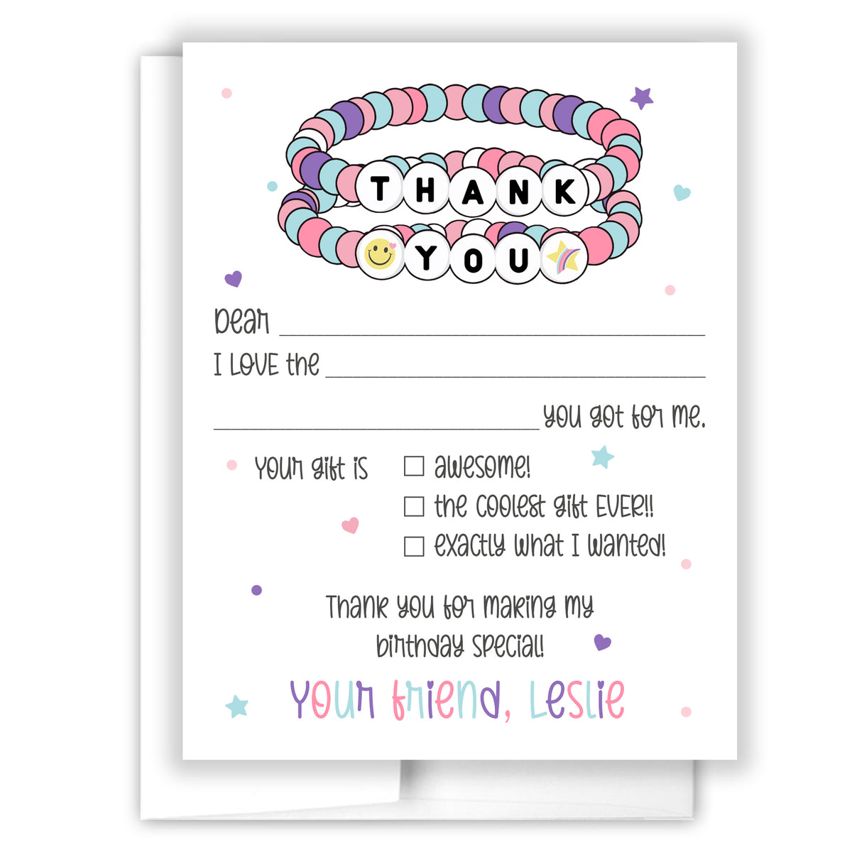 Friendship Bracelet Thank You Note Card Personalized Custom Stationery • Fill in Blank, Lined or Blank Cards