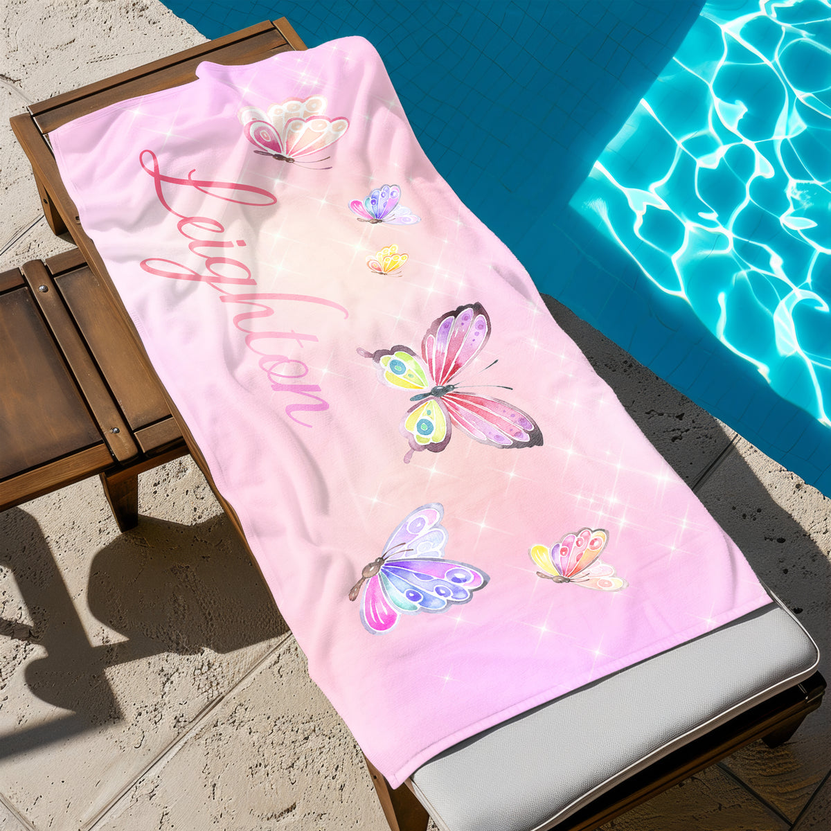 Butterfly Rainbow Personalized Beach Towel • Custom 30x60 Swimming Swim Bath Bathroom Pool