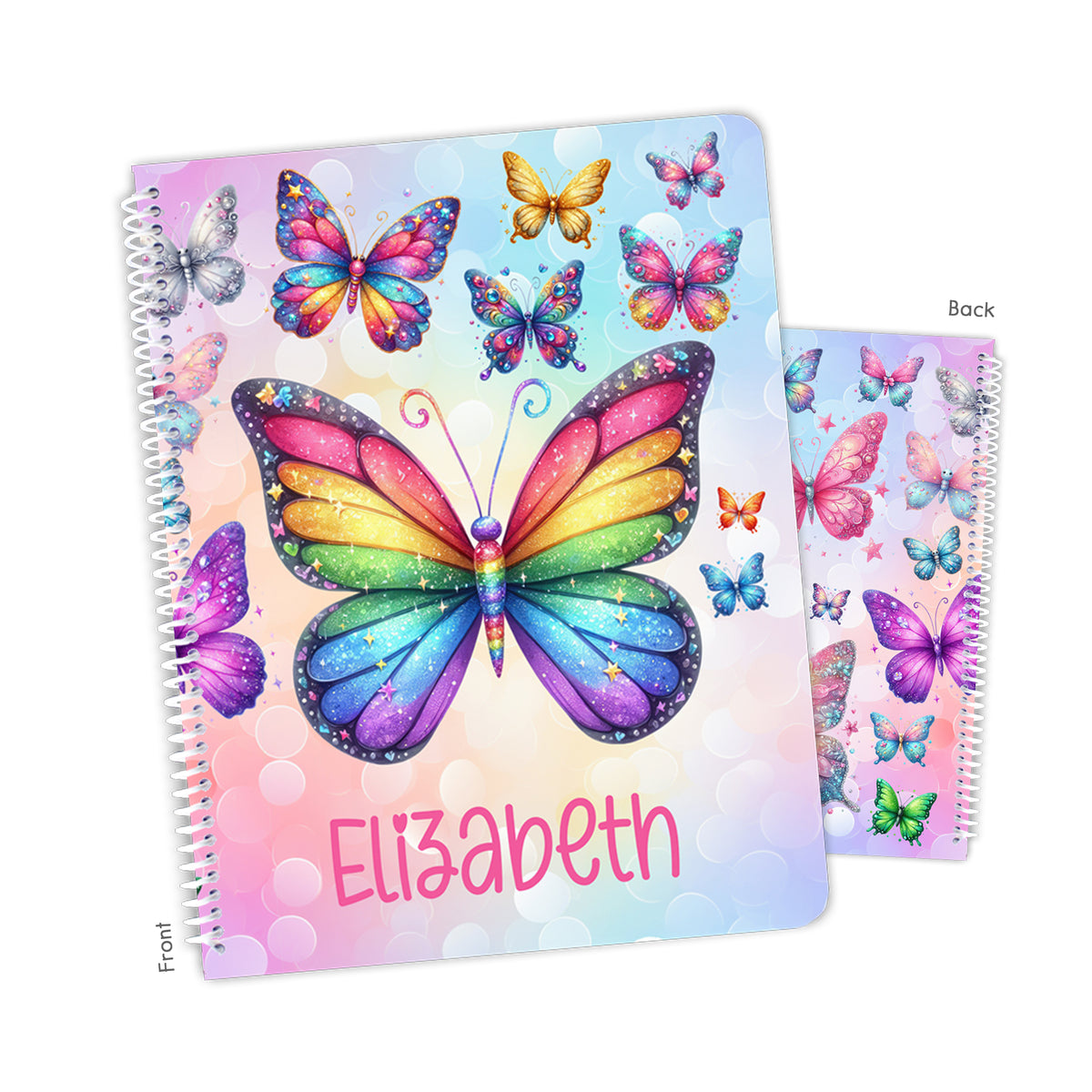 Rainbow Butterfly Personalized Custom Notebook or Sketchbook • School Office Supplies