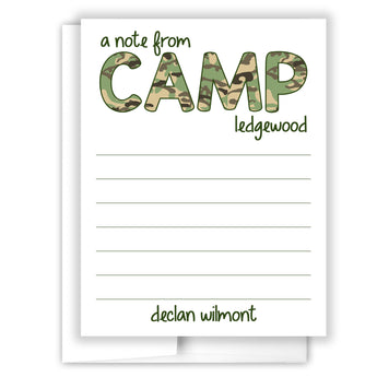 Camouflage Summer Camp Camping Note Cards Stationery • Fill in Blank, Lined or Blank Cards