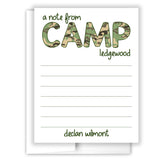 Camouflage Summer Camp Camping Note Cards Stationery • Fill in Blank, Lined or Blank Cards
