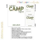 Camouflage Summer Camp Camping Note Cards Stationery • Fill in Blank, Lined or Blank Cards