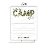 Camouflage Summer Camp Camping Note Cards Stationery • Fill in Blank, Lined or Blank Cards