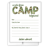 Camouflage Summer Camp Camping Note Cards Stationery • Fill in Blank, Lined or Blank Cards