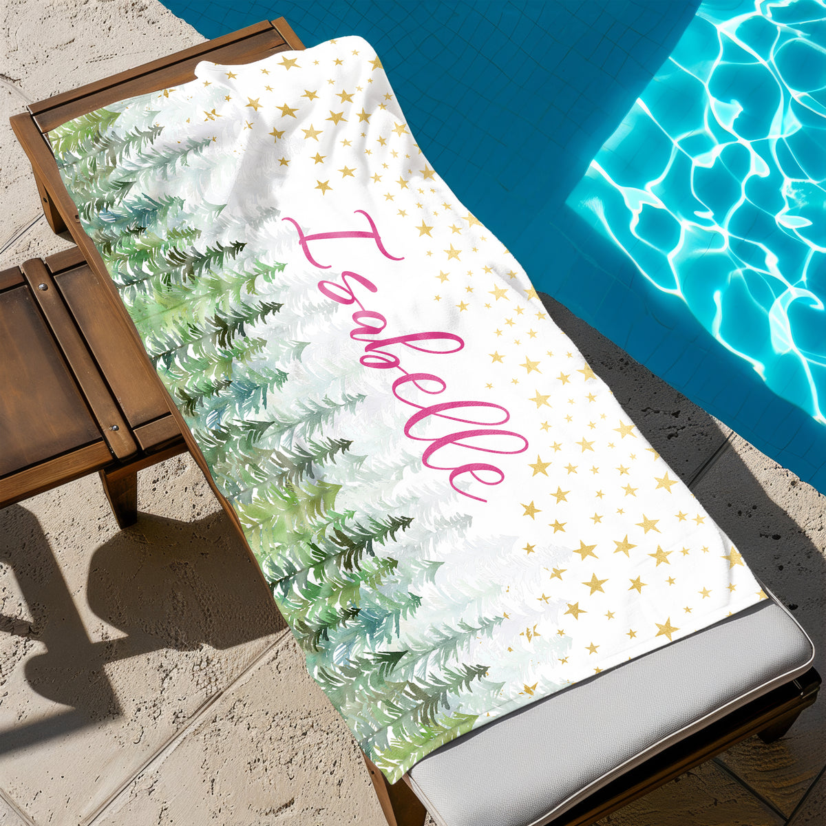 Stars Camping Camp Personalized Beach Towel • Custom 30x60 Swimming Swim Bath Bathroom Pool
