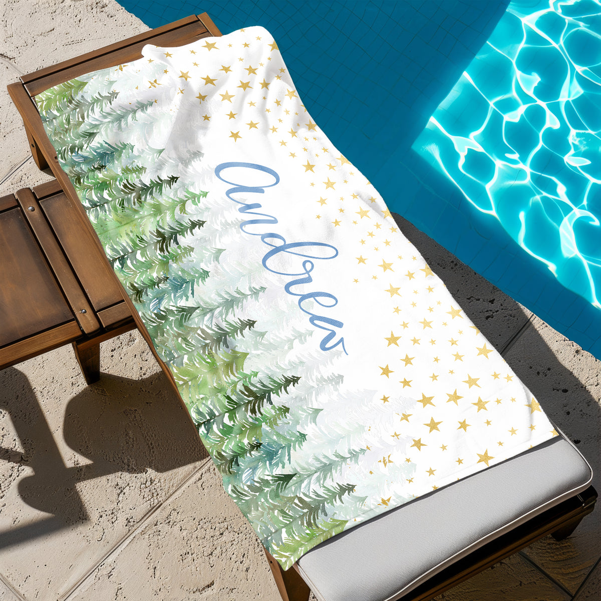 Stars Camping Camp Personalized Beach Towel • Custom 30x60 Swimming Swim Bath Bathroom Pool