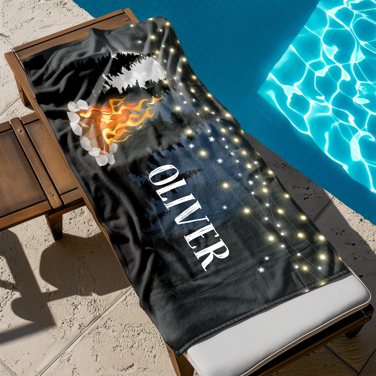 Bonfire Camping Camp Personalized Beach Towel • Custom 30x60 Swimming Swim Bath Bathroom Pool