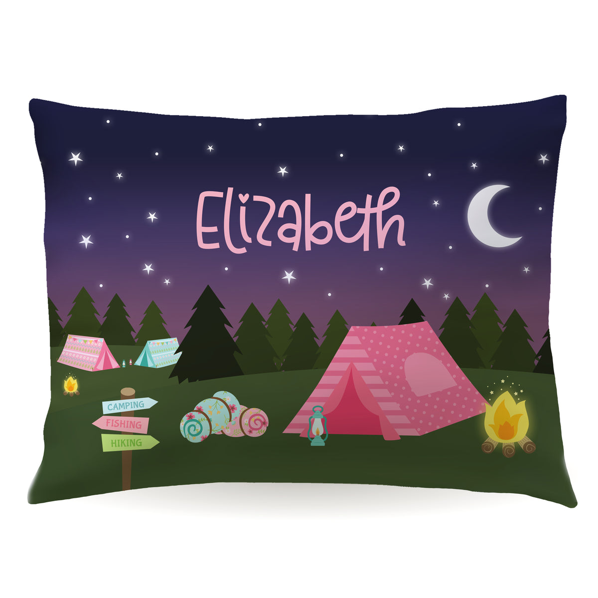 Tent Camp Camping Personalized Custom Pillowcase • Standard or Toddler Size