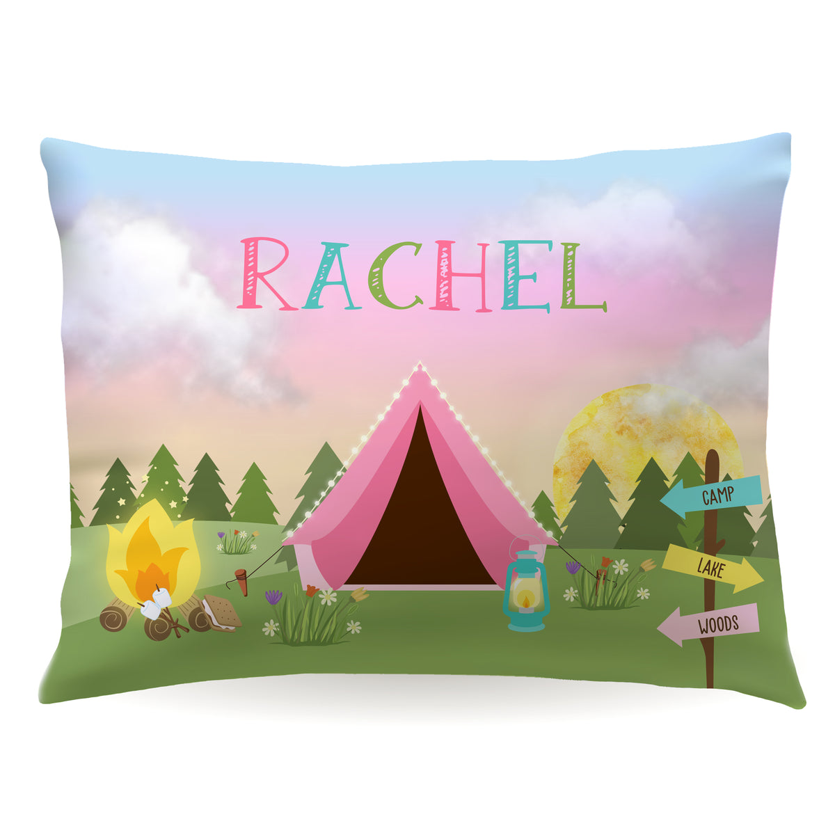 Tent Camp Camping Personalized Custom Pillowcase • Standard or Toddler Size